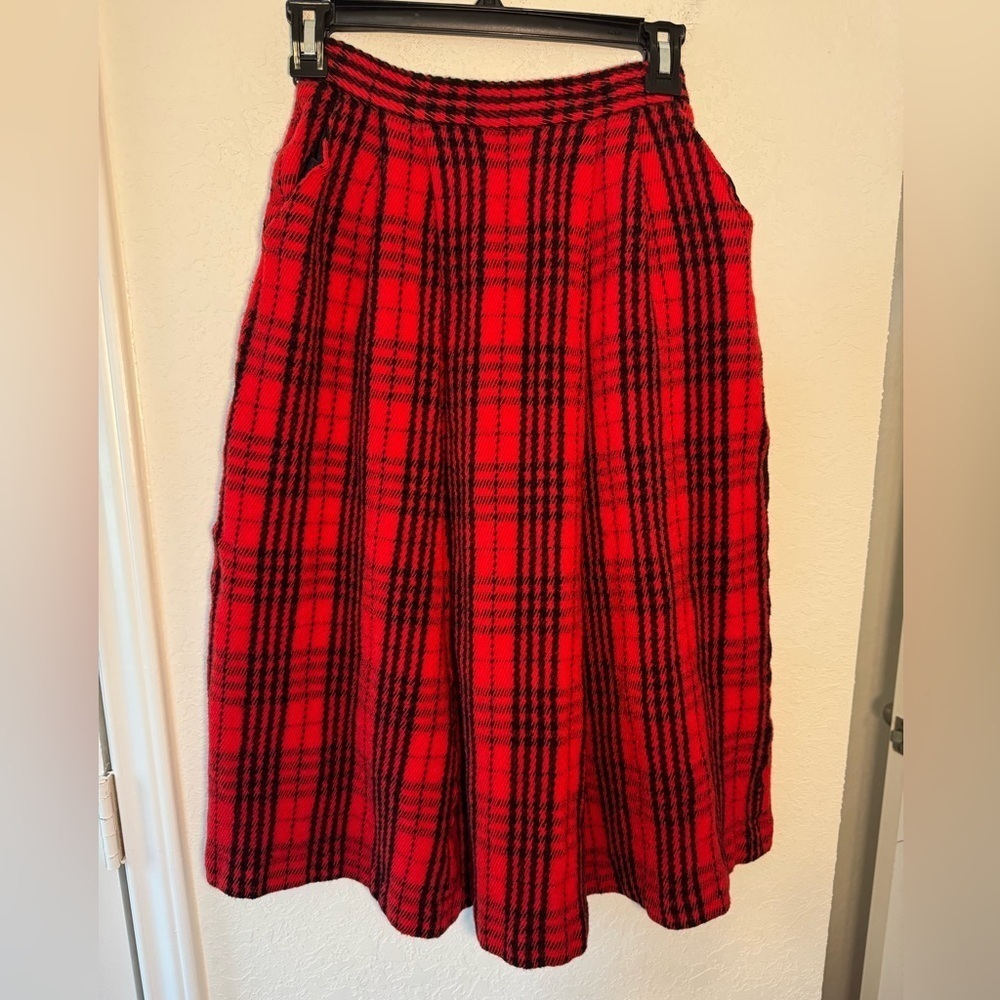 Dior Red and Black Plaid Midi Skirt